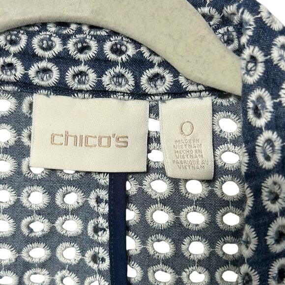 Chico's Embroidered Eyelet Blazer Women's Sz 0 (S) Blue Nautical Boho Preppy - Picture 3 of 6